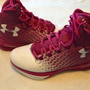 Under armour pink and white basketball shoes